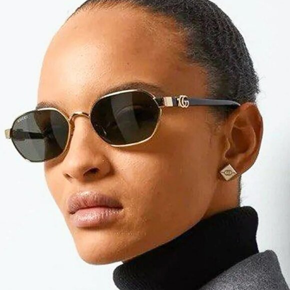 Gucci GG1593S 001 BRAND NEW Sunglasses Gold Grey Geometric Unisex - Picture 9 of 15